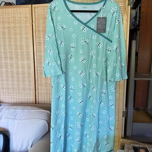 NEW Garnet Hill Asian Wrap nightgown, Green Cotton, size L